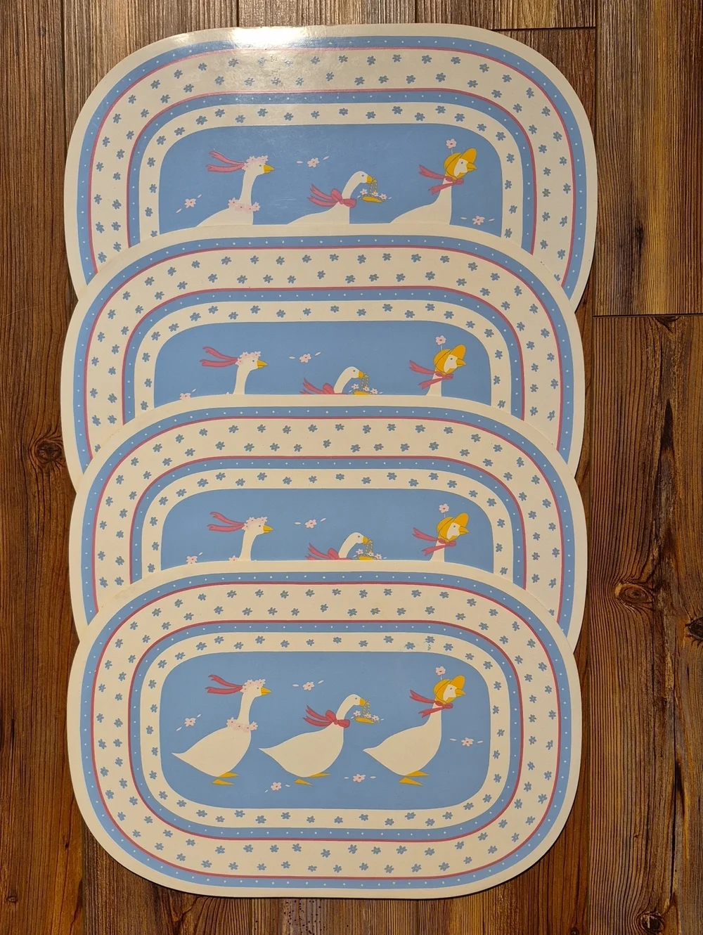 Vintage Franco Country Cottage Blue Goose / Geese Vinyl Placemats - Set of 4